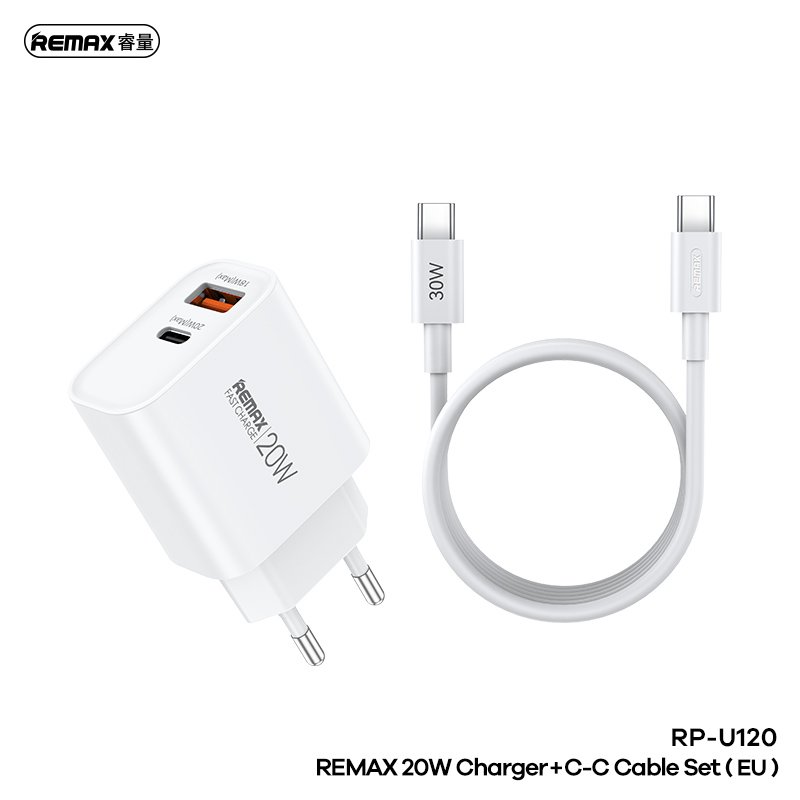 Remax Kit Chargeur 20W + Câble USB-C/C RP-U120