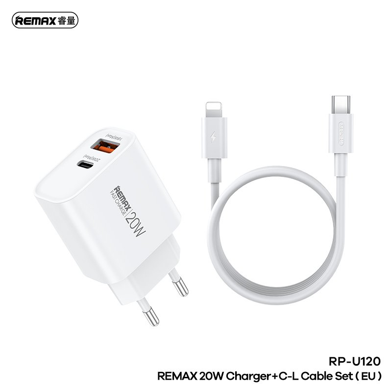 Remax Kit Chargeur 20W + Câble USB-C/Lightning RP-U120